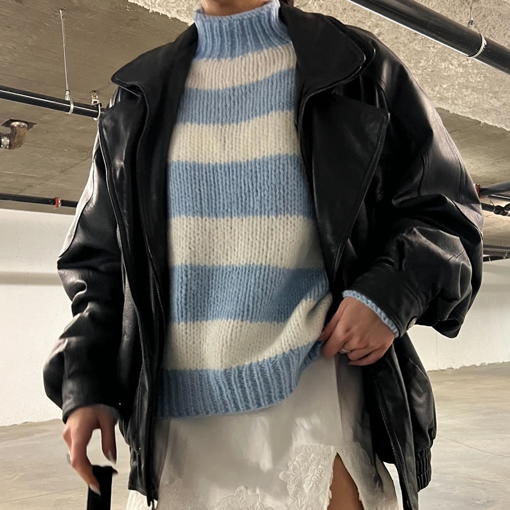 Blue stripe turtleneck sweater
